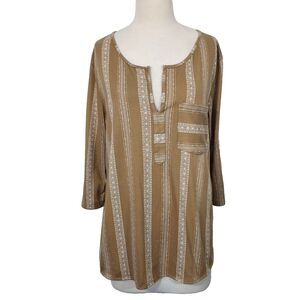 Eden & Olivia Tunic Top Womens Plus size 2X Roll Tab Sleeve Brown White Blouse